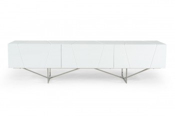 Elegant White TV Unit with Polished Stainless Steel Legs