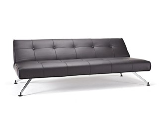 Ultra Contemporary Black Leather Sofa Bed with Chrome Frame