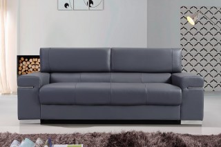 Contemporary Grey Italian Leather Sofa Set with Adjustable Headrest