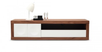Walnut and Glossy White Two Tone Contemporary Entertainment TV Stand