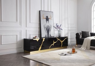 Elite Black TV Stand with Gold Painted Accents