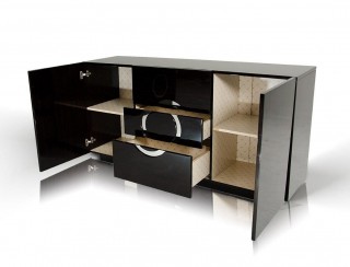 Ebony Lacquer Contemporary Buffet with Chrome Accent