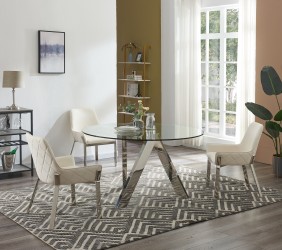 Exquisite Clear Glass Top Leather Table and Four Chairs