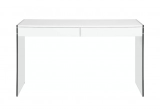 Modern High Gloss White Desk with Glass Legs