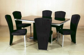 Contemporary Dark Cherry Dining Room Table with Black Glass
