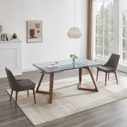 Luxury Rectangular Glass Top Fabric Seats Table and Four Chairs
