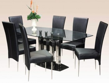 Black Marble Base Steel Column Supports Table with Clear Glass Black Marble Base Steel Column Supports Table with Clear Glass