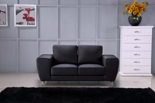 Unique Sofa Set Upholstered in Black Leather