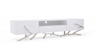 Elegant White TV Unit with Stainless Steel Base