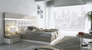 High-class Leather Modern Platform Bed with High Headboard