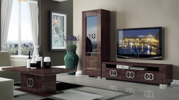 Walnut Brown TV Stand with Side Vitrine Shelves
