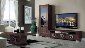 Walnut Brown TV Stand with Side Vitrine Shelves Walnut Brown TV Stand with Side Vitrine Shelves
