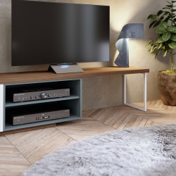 Modern Wall Unit with Blue White and Natural Wood Colors