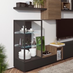Modern Matte Black Wall Unit with Glass Shelves