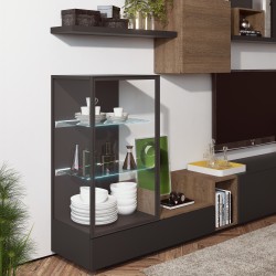Modern Matte Black Wall Unit with Glass Shelves
