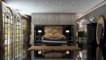 Elegant Lacquer Wood Luxury Bedroom Set