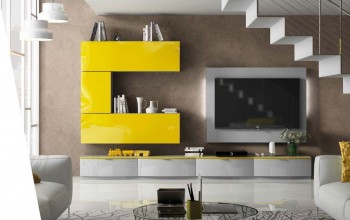 Modern Yellow with Grey Wall Unit and Entertainment Center