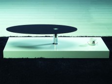 Contemporary White and Black Coffee Table with Unique Oval Shelf Contemporary White and Black Coffee Table with Unique Oval Shelf