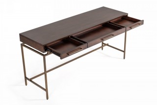 Contemporary Acacia and Brass Desk