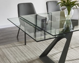 Elegant Rectangular Clear Glass Top Leather Dining Table and Chair Sets