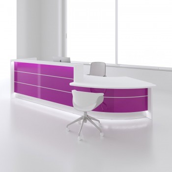Contemporary Right Countertop Curved Large Reception Desk in High Gloss Fuchsia