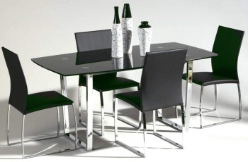 Contemporary Metal and Glass Top Leather Dining Room Design