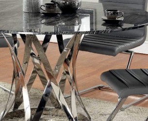 Shiny Marble Top and Chrome Plate Spiral Outline Contemporary Table