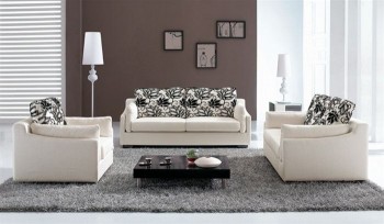 White Microfiber Sofa Set with Throw Pillows