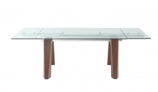 Sophisticated Rectangular Wooden and Clear Glass Top Leather Modern Dining Set