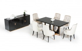 Black Crocodile Textured Top and Rose Gold Base Dining Table