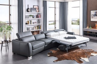 Leather Sectional with Pull Out Sleeper Bed