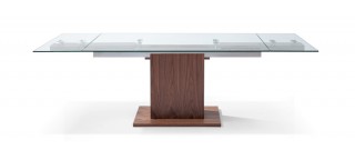Rectangular Wood with Glass Top Leather Dining Room Design
