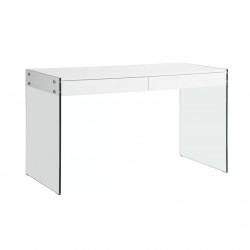 Modern High Gloss White Desk with Glass Legs