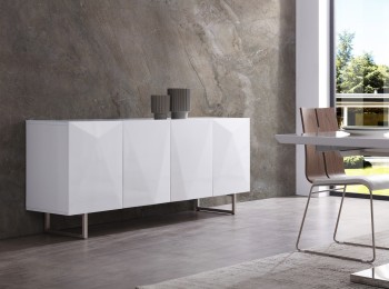 High Gloss White Buffet with Designed Doors and Glass Top High Gloss White Buffet with Designed Doors and Glass Top