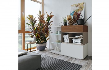 Modern White Buffet with Glass Shelves