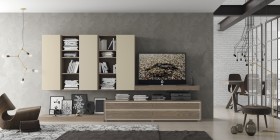 Elegant Stone and Natural Wood Wall Unit