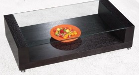 Rectangular Glass and Wood Coffee Table