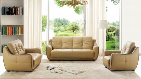 Remarkable Leather Beige Tufted Sofa Set