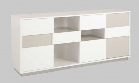 Buffet with Open Storage Spaces in Gloss White and Grey Lacquer