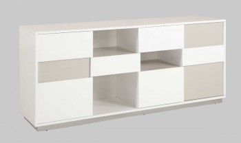 Buffet with Open Storage Spaces in Gloss White and Grey Lacquer