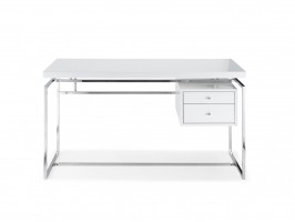 Elite White High Gloss Office Desk with Stainless Steel Base