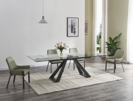Extravagant Rectangular Glass Top Leather Dining Furniture Set