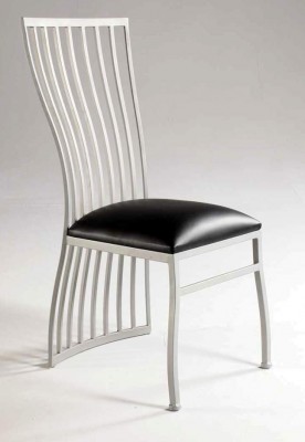 Silver Dining Chair with Black Leather Upholstery