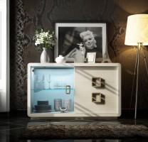 Light Beige Modern Dining Buffet with a Glass Door