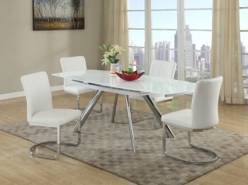 Extendable Rectangular Glass Top Leather Five Piece Dining Set