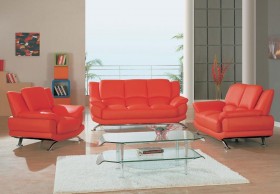 Contemporary Red Leather Sofa Set