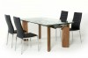 Modern Glass Top Extendible Dining Table with Wooden Legs
