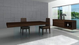 Float Contemporary Dining Table in Timber Chocolate with Glass Base