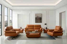 Italian Leather Sofa Set with Steel Legs