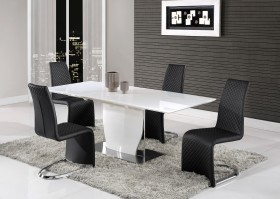 Elegant White Gloss and Chrome Dining Table with Tufted Leather